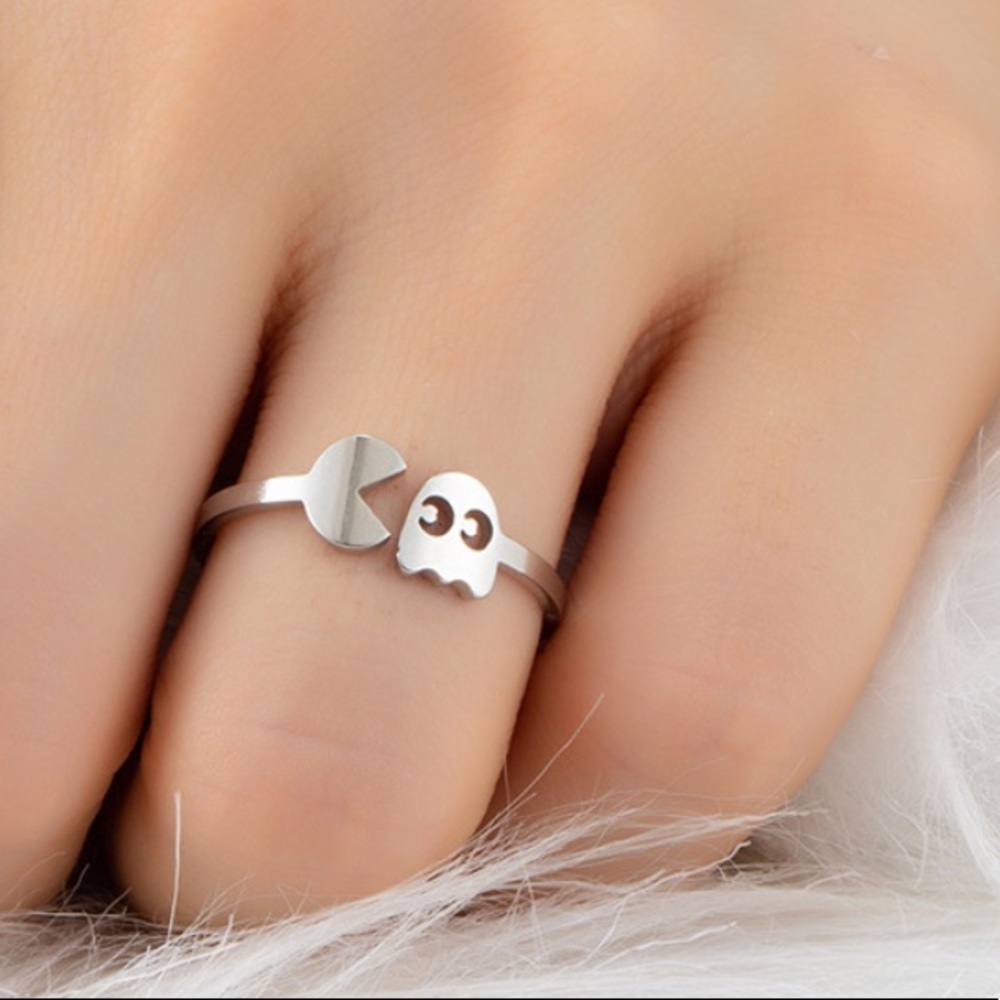 Pac-Man Ghost symbol minimalist simplistic ring NWT